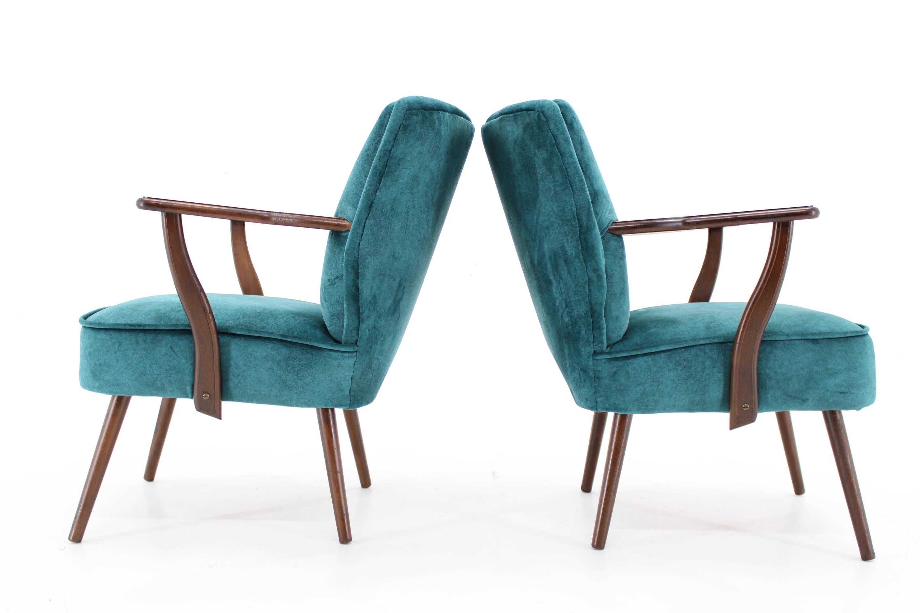 1970s Pair of Refurbished Beech Armchairs in Velvet, Czechoslovakia