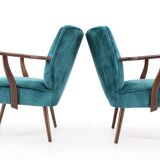 1970s Pair of Refurbished Beech Armchairs in Velvet, Czechoslovakia