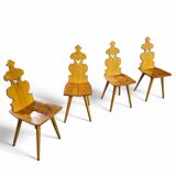 Chaises et table Cepelia Tiroler, ensemble de 5 pièces, Pologne, années 1960, marquées.