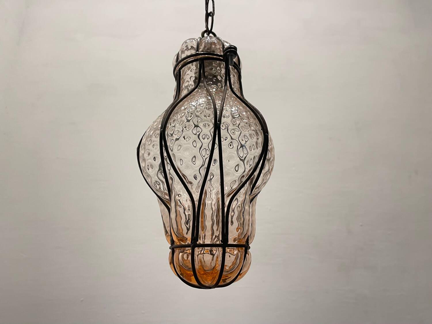 Pink Murano Glass Wrought Iron Light Pendant 1970’s