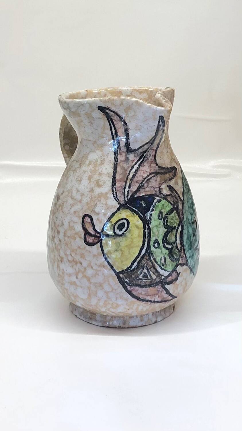 Toledo ceramic pitcher by Pablo Sanguino with fish decoration