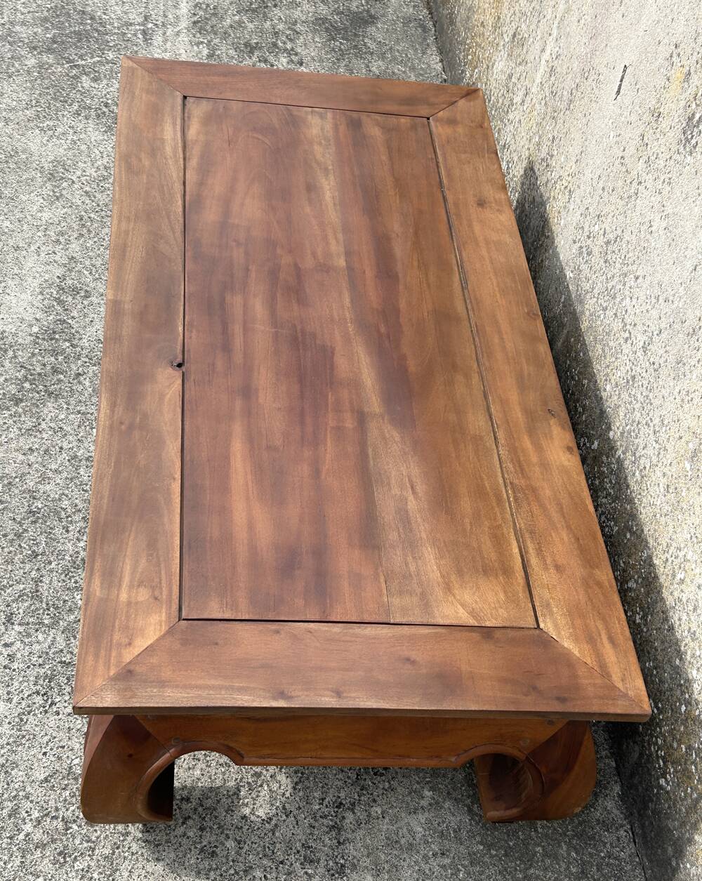 Large solid teak opium coffee table, elephant legs