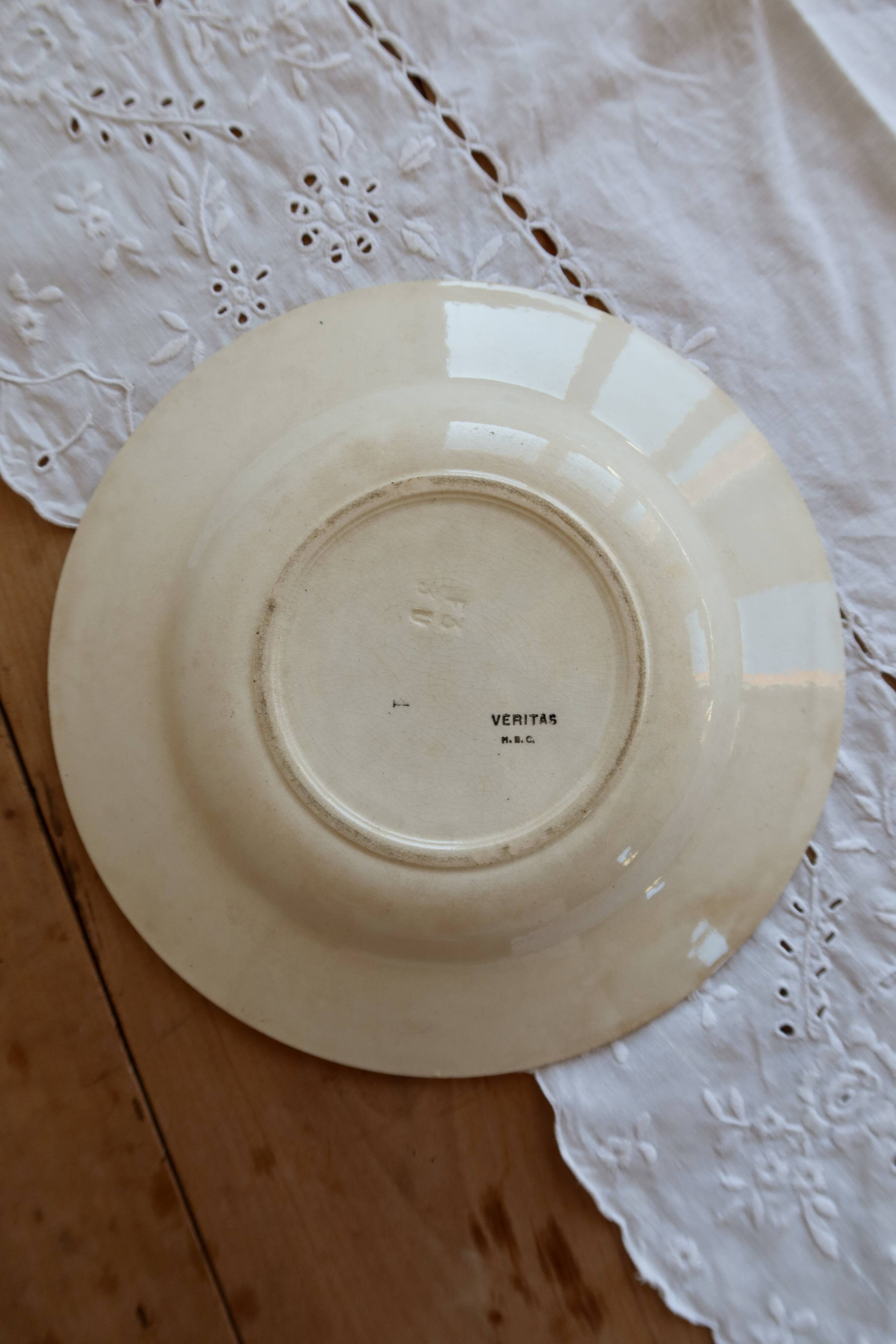 Antique hollow plate made of Creil and Montereau ironstone Veritas