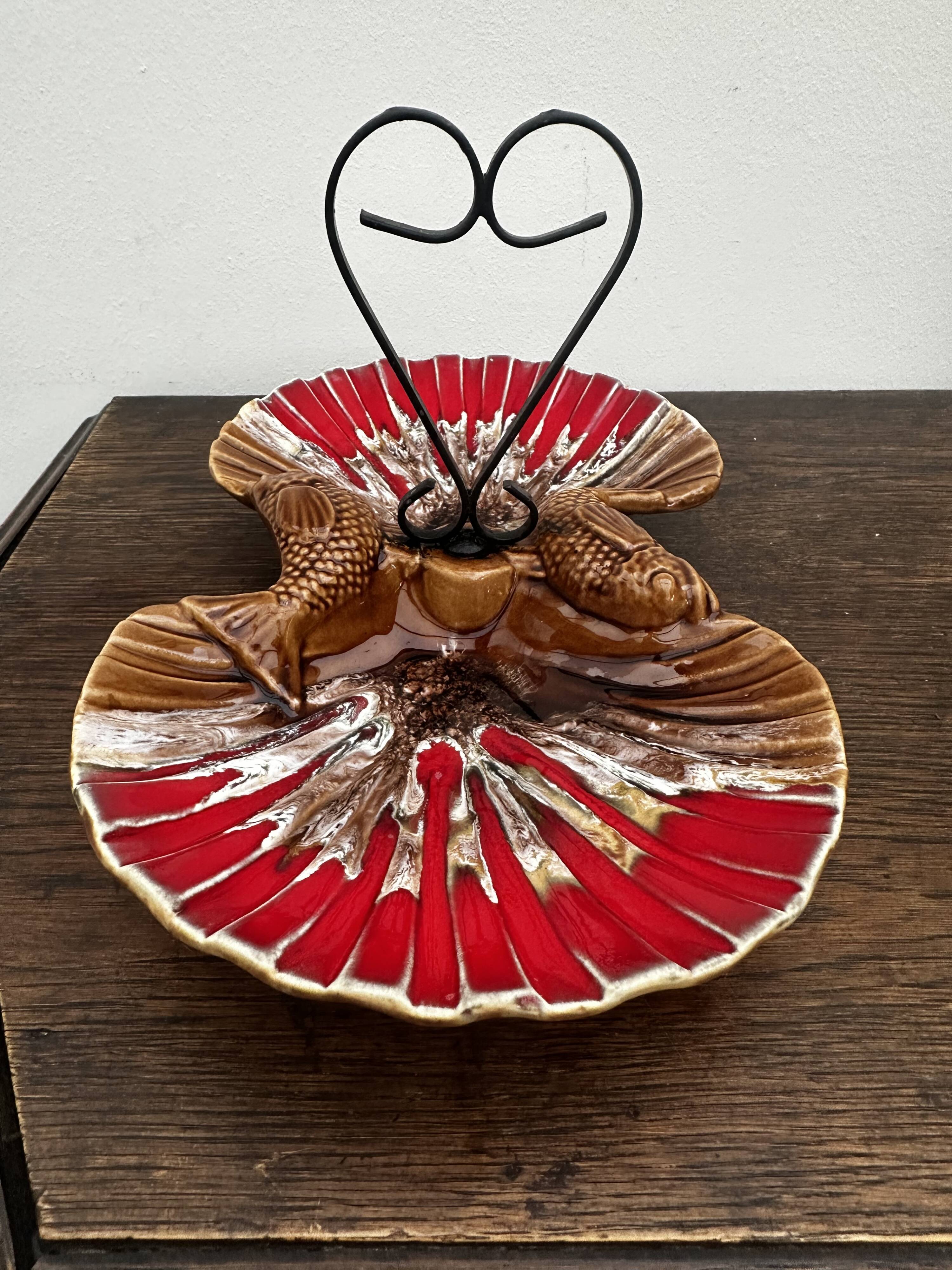 Ceramic hors d'oeuvre server Vallauris shell slipware fish