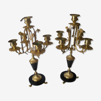 Paire de candélabres en bronze dore style empire époque Napoléon lll