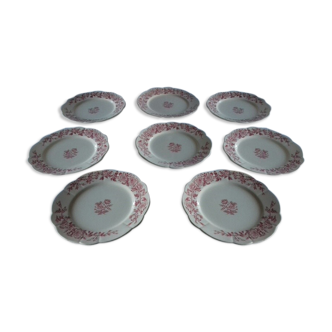 Lot of 8 large plates (Longchamp, Model Eglantines)