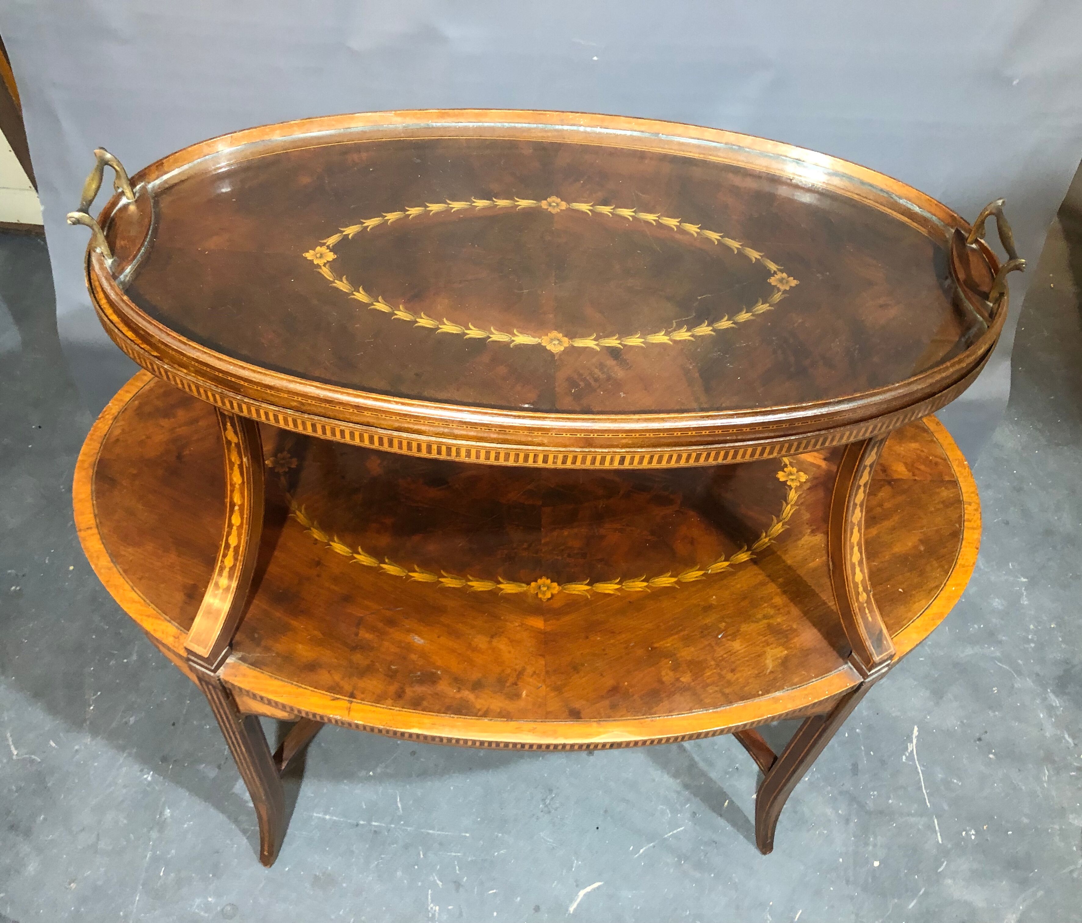Old-fashioned tea table, 1920 in marquetry