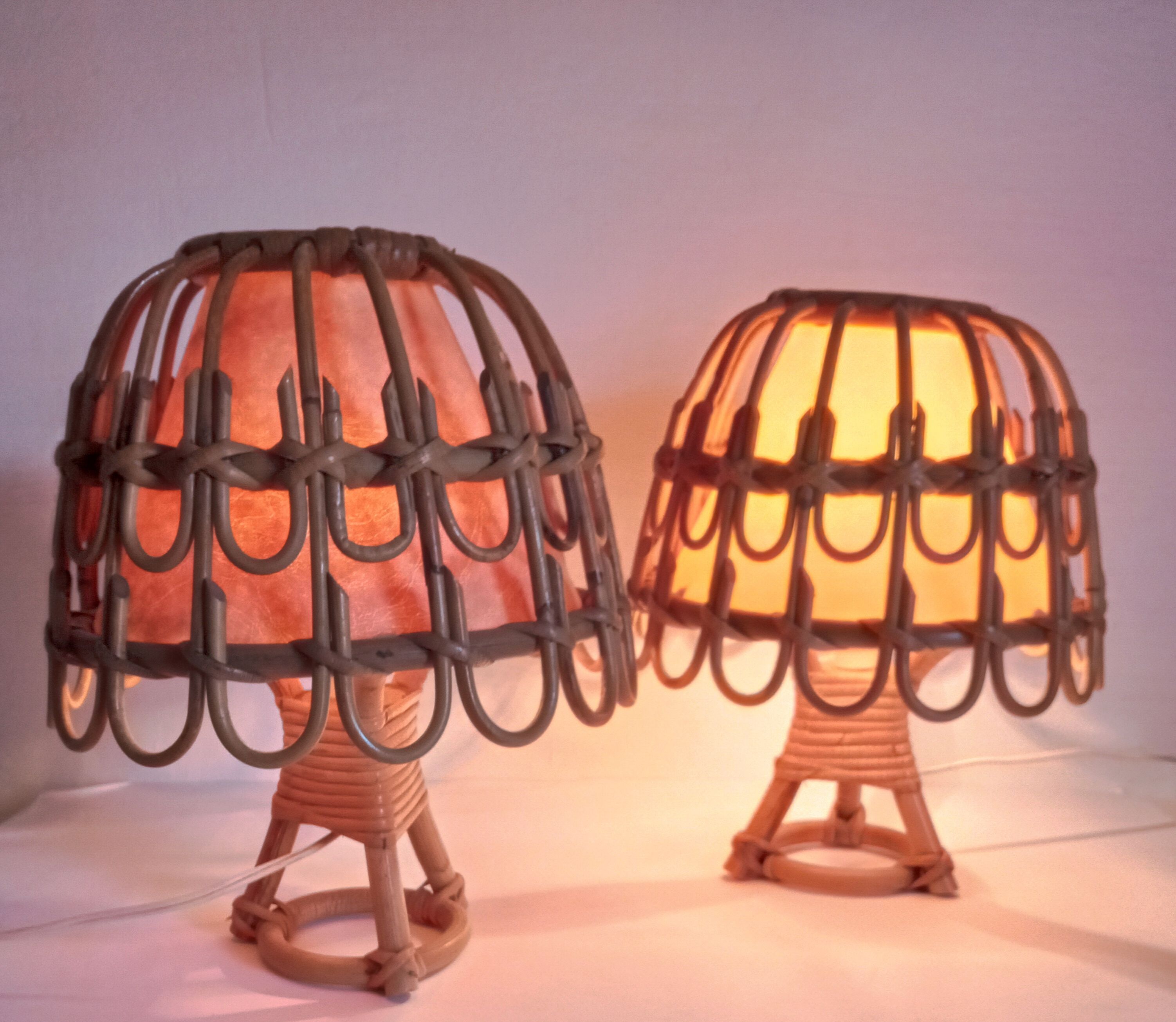 Paire de lampes bambou années 70