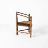 Hand carved brutalist  / folk 'Monk' chair, reupholstered in sheepskin, Swe