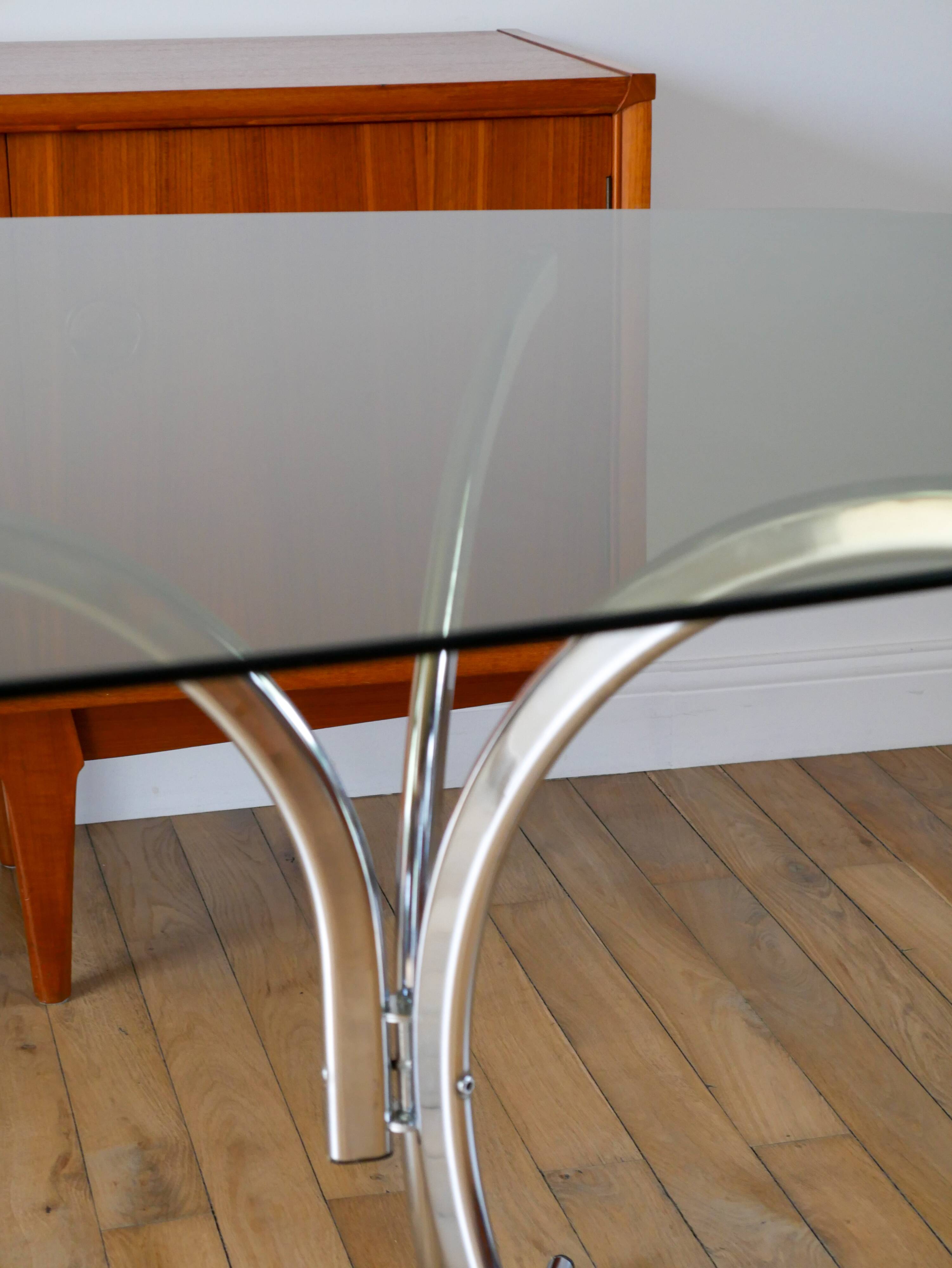 Coffee table in smoked glass and chrome legs, Design, 1970