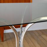 Coffee table in smoked glass and chrome legs, Design, 1970