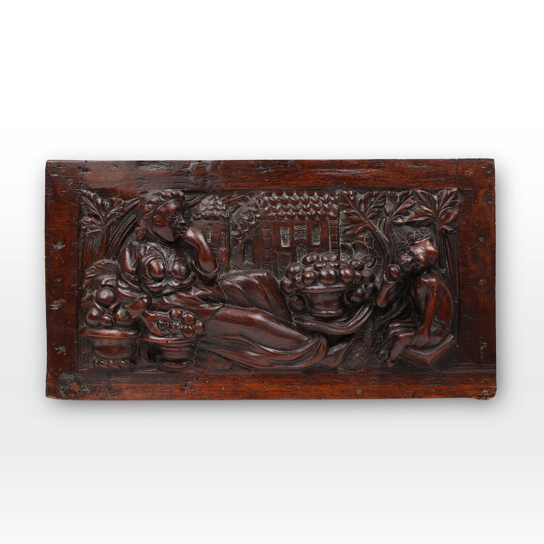 Gothic Hand Sculpted Panel in Oak, Belgium, 17th Century