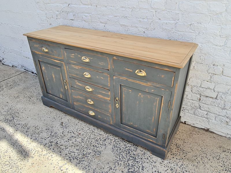Cabinet bahut seven drawers and two doors patina gray