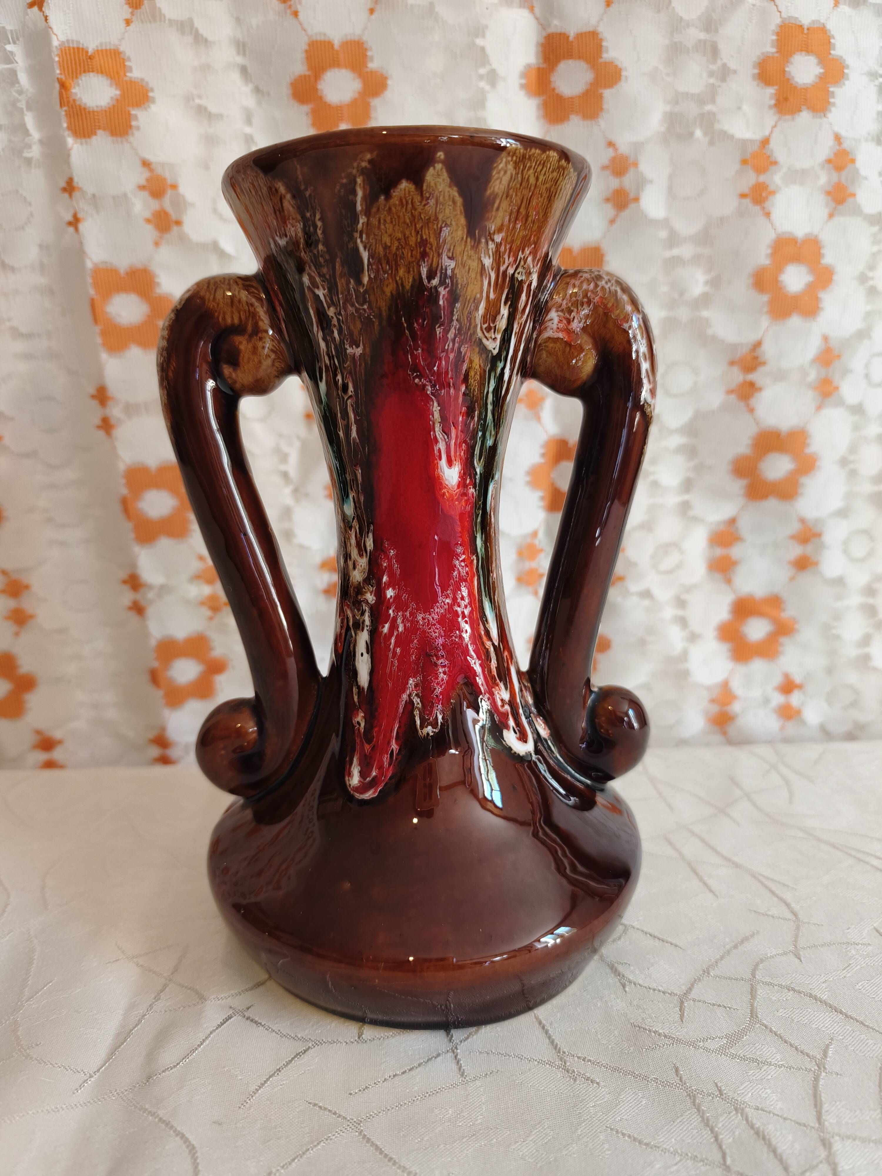 Vintage Vallauris Vase with Drip Glaze – Hand Decorated – 1950s/60s