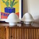Space age Set of 2 opaline glass table Lamps, Italy 1970s