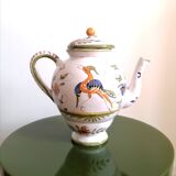 Teapot in earthenware bird of paradise Moustiers