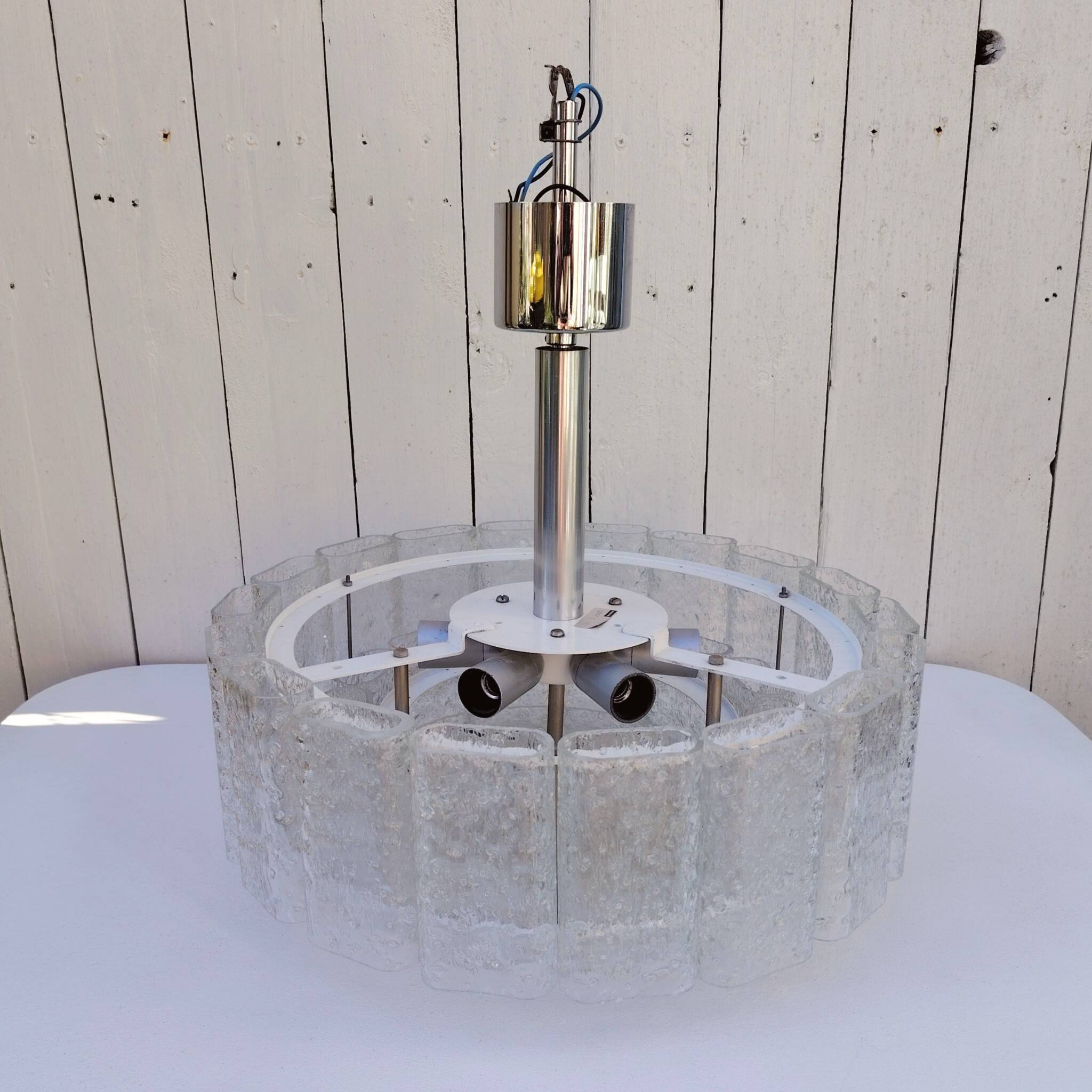 Large frosted glass chandelier Doria Leuchten 70's