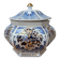 Decorative pot jar with a lid featuring a blue floral pattern and gilding.