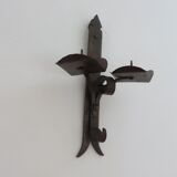Series of 3 brutalist double wall candle holders in wrought iron beaten 40 years 50