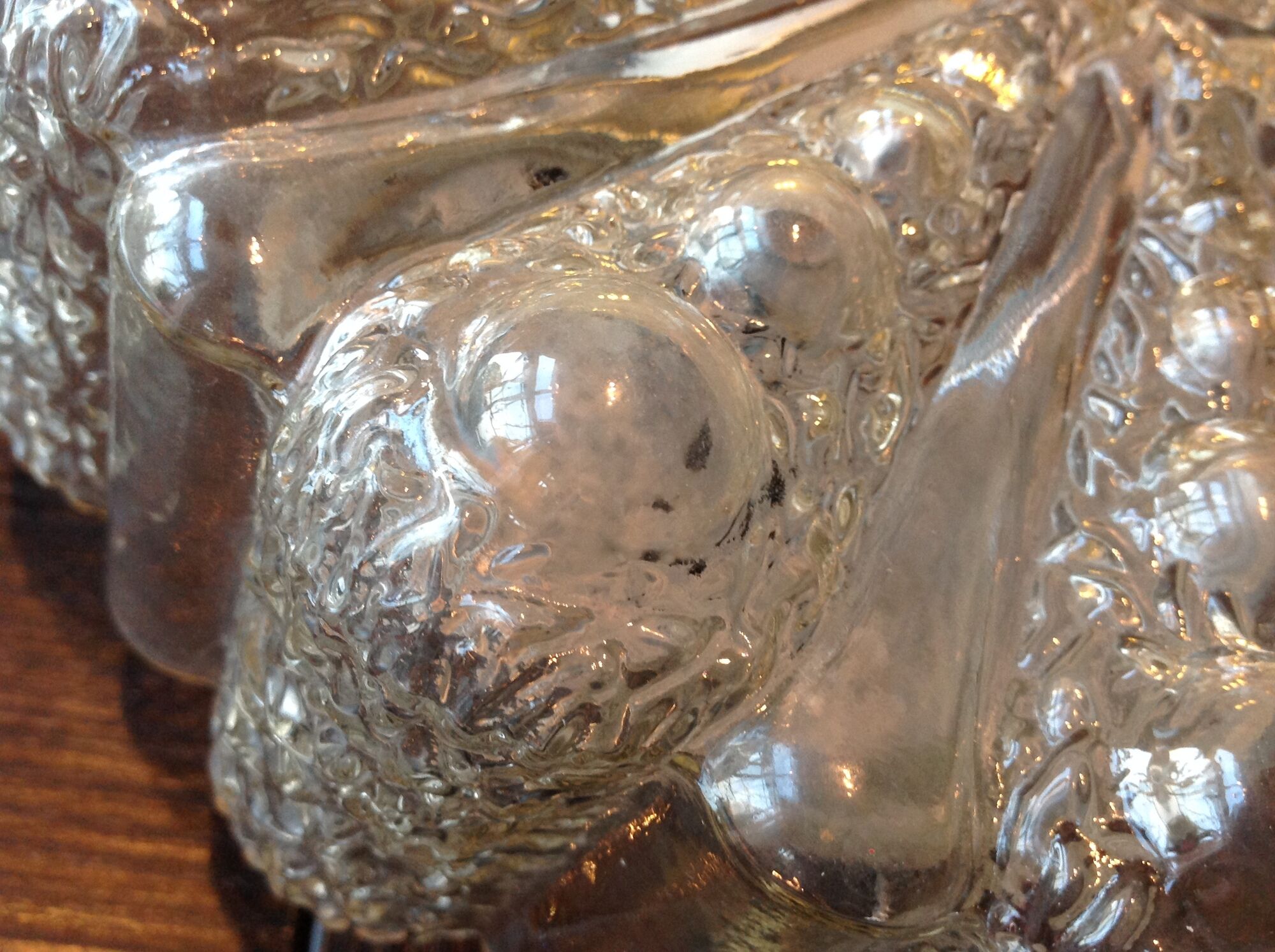 Round ceiling lamp in bubbled glass vintage 60s-70s