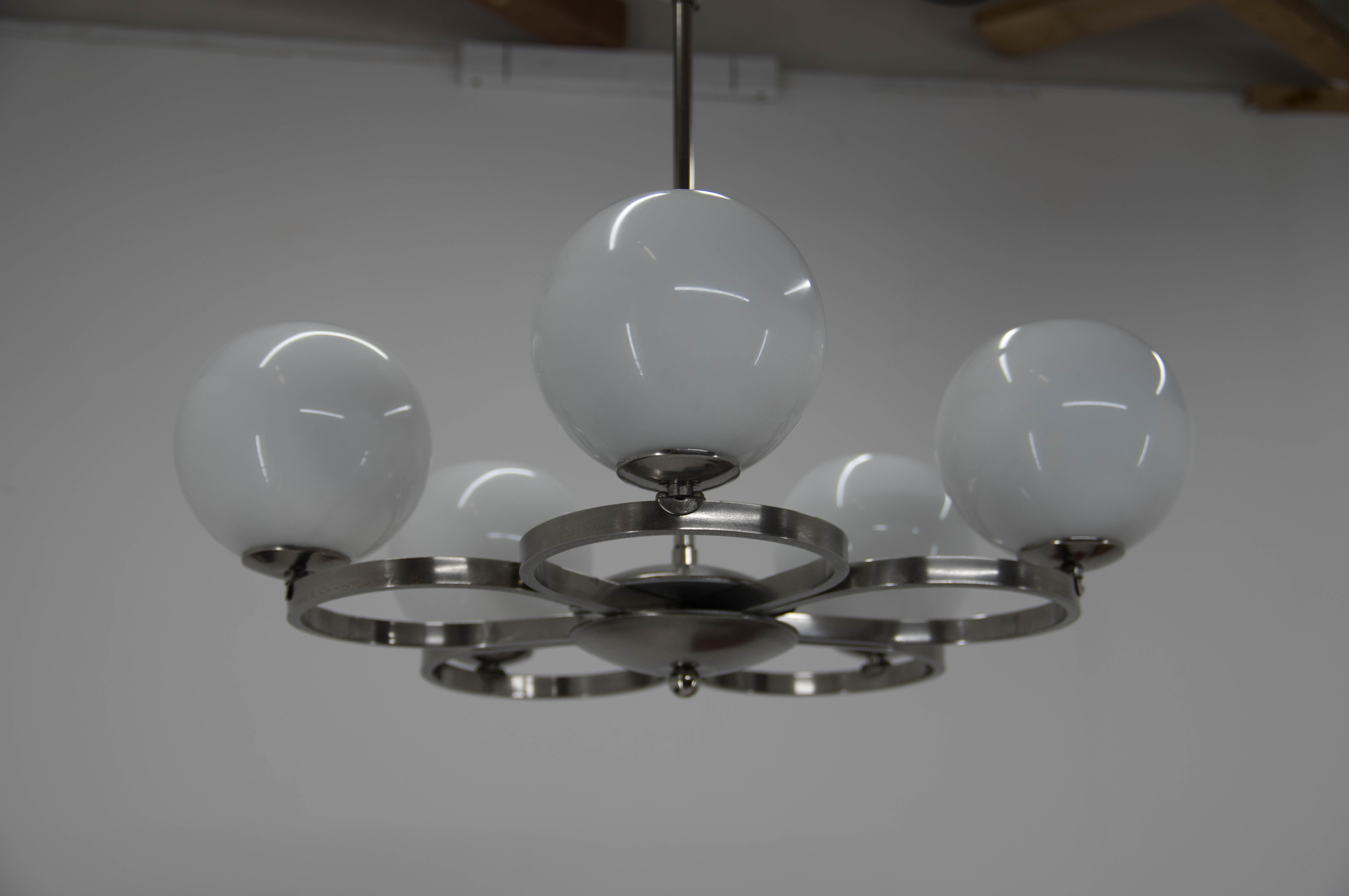 Art deco nickel-plated chandelier, 1930