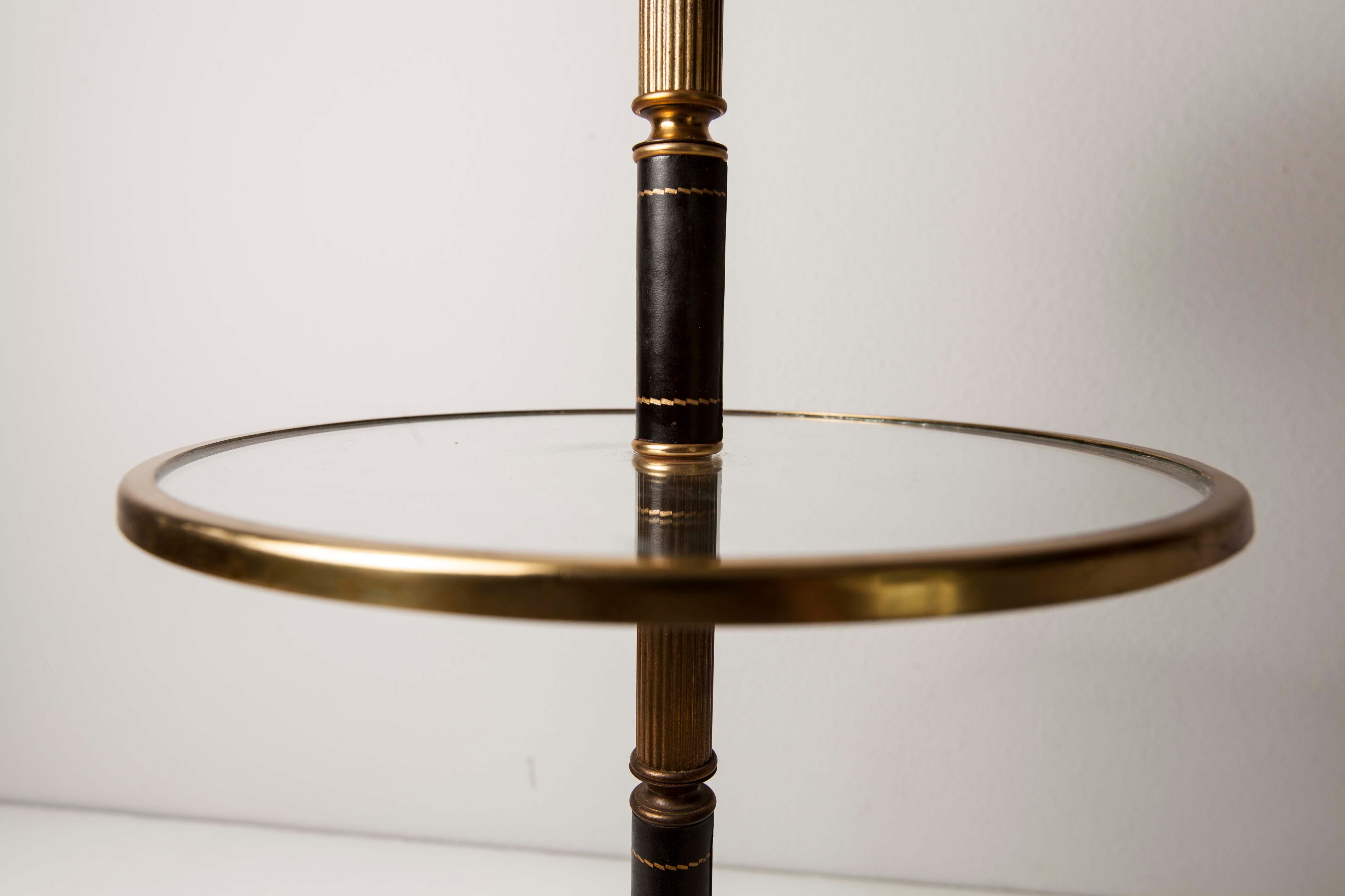 Ashtray on feet 60s gold, glass and leather