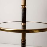 Ashtray on feet 60s gold, glass and leather