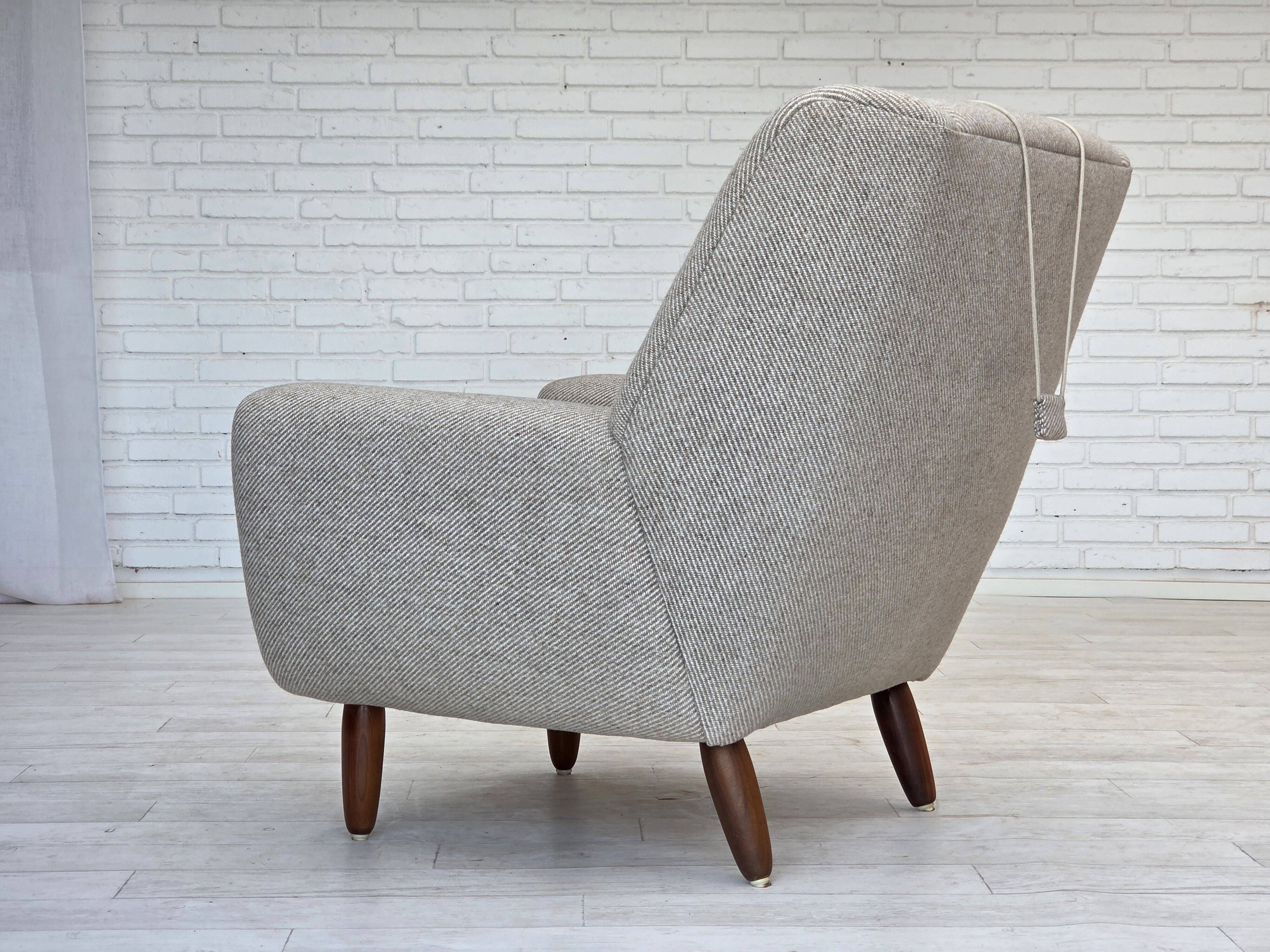 1960s, Danish design by Kurt Østervig, armchair model 61, wool, teak.
