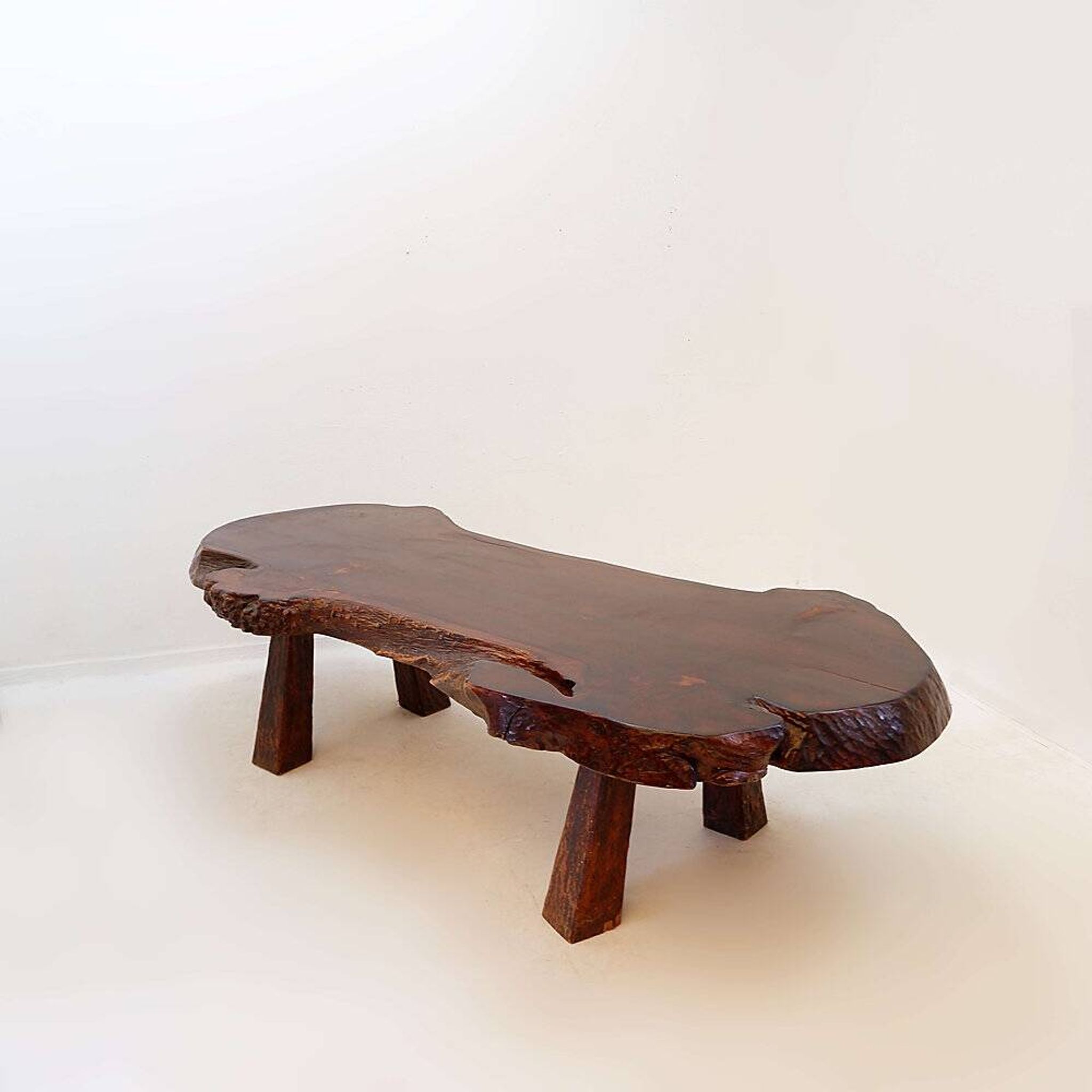 Large brutalist "live edge" mid-century coffee table