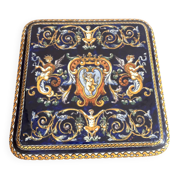 Dessous Plat Faïence Gien Modèle Renaissance Ange Angelot Putti Bleu Cobalt