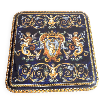 Coaster Earthenware Gien Renaissance Model Angel Cherub Putti Cobalt Blue