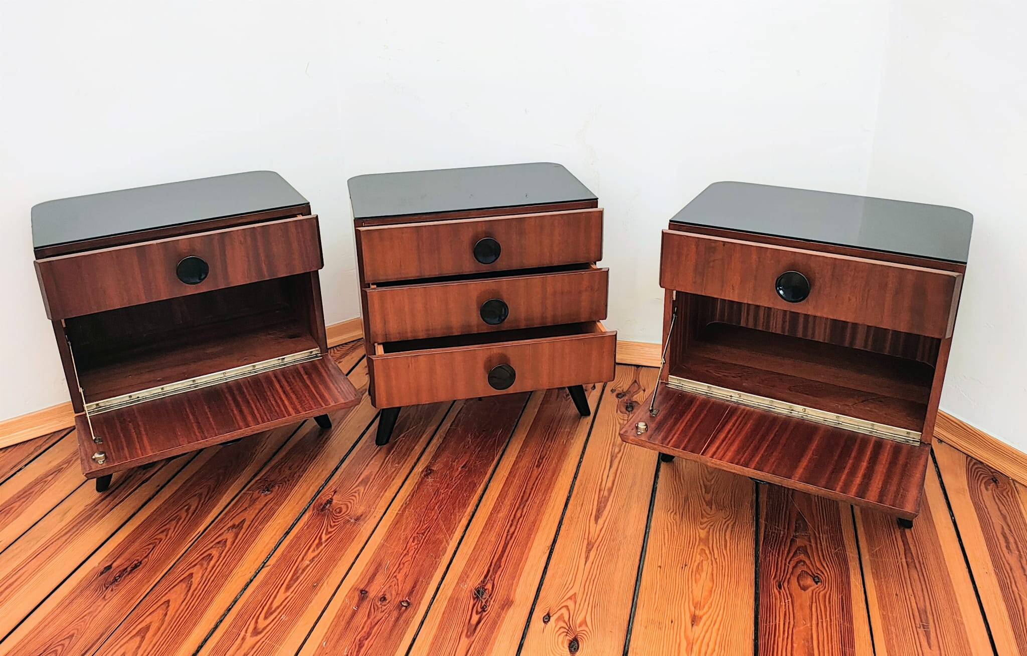 Czechoslovakian Nightstands by J. Halabala for UP Závody, 1950s, Set of 3
