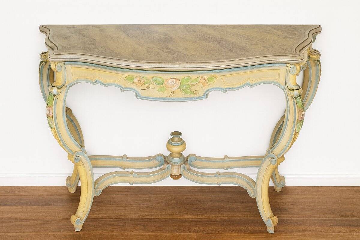 Italian console painted and sculpted – Wood top with faux marble appearance – 19th century