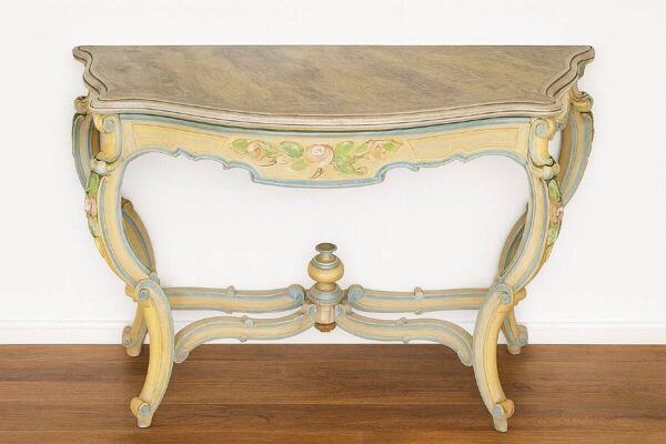 Console italienne peinte et sculptée – Plateau bois en faux semblant de marbre – XIXe siècle