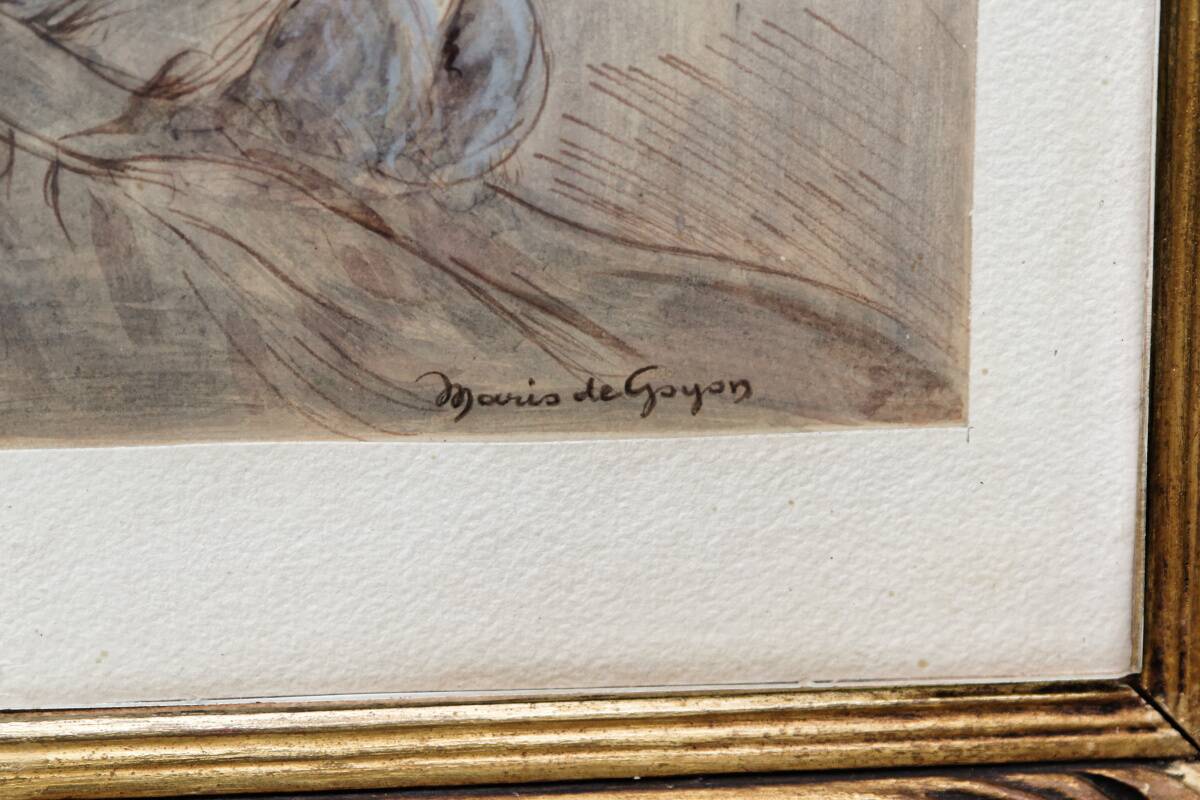 Dessin "Elégante" encadré, signé Mario de Goyon