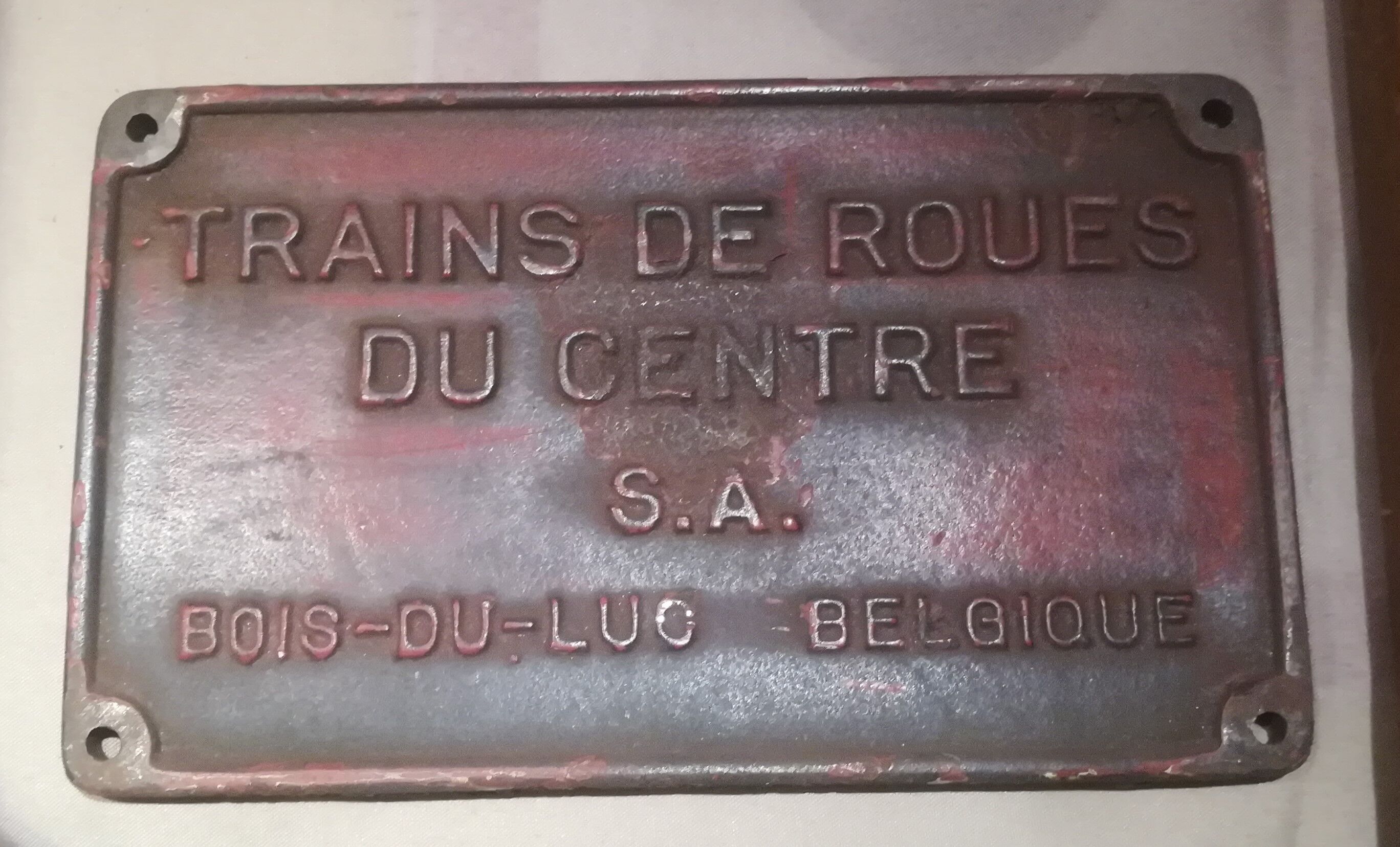 Cast iron railroad plate "Wheelset of the center s.a Belgium"