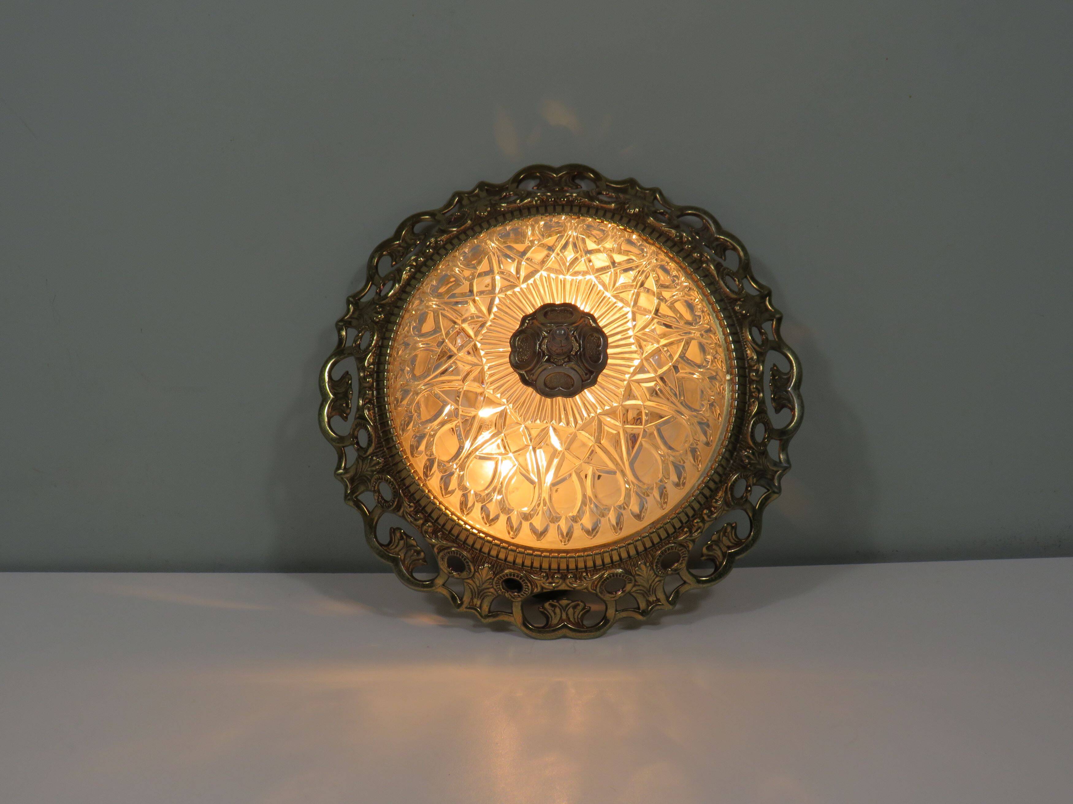 Vintage ceiling light, round, cut glass