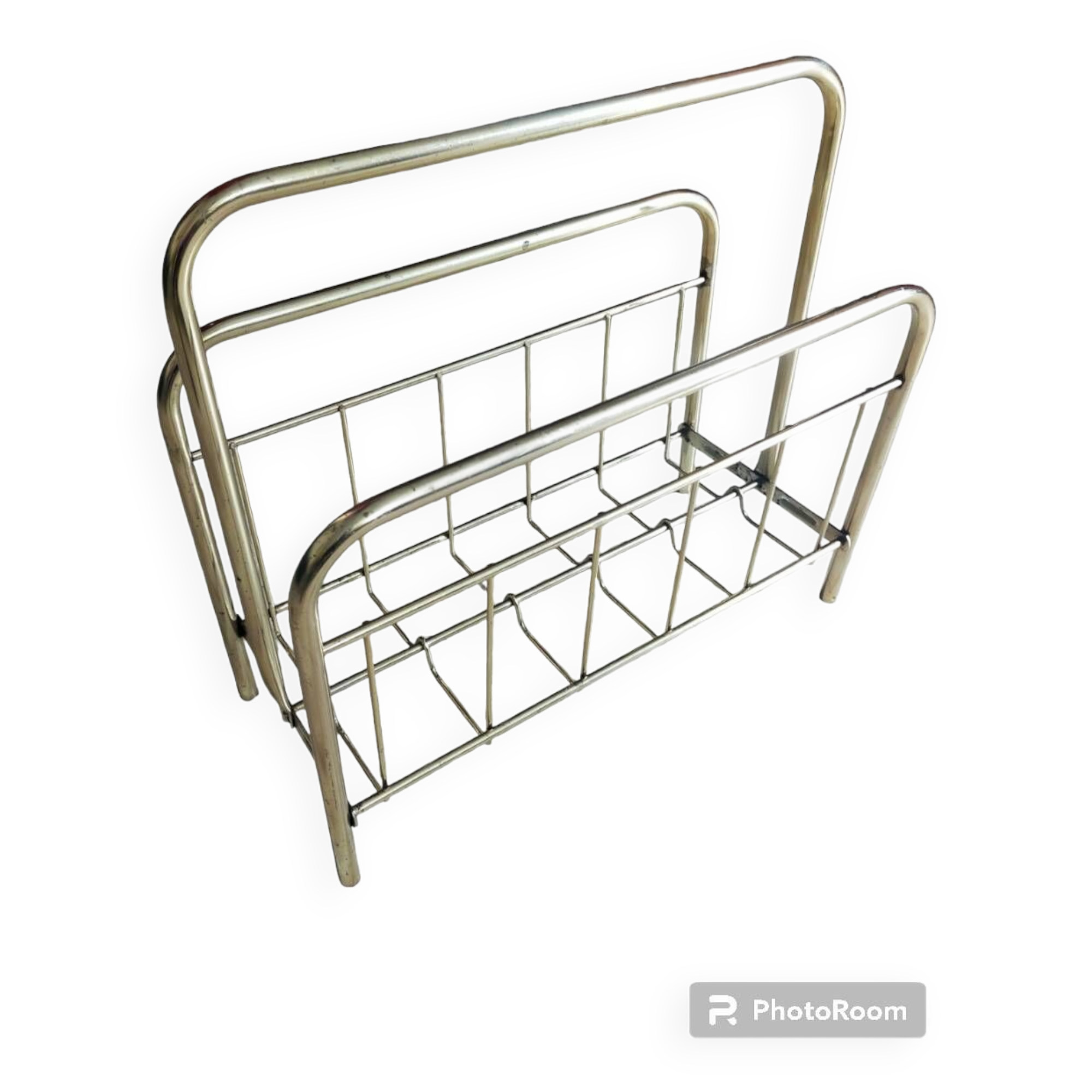 Magazine or vinyl holder in gold metal, 1960s