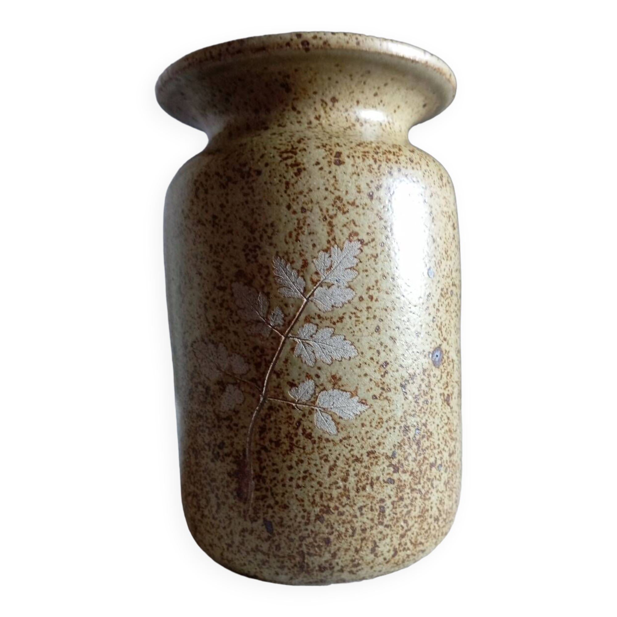 Pyrite sandstone vase with leaf decoration, Vallauris unsigned, 1970