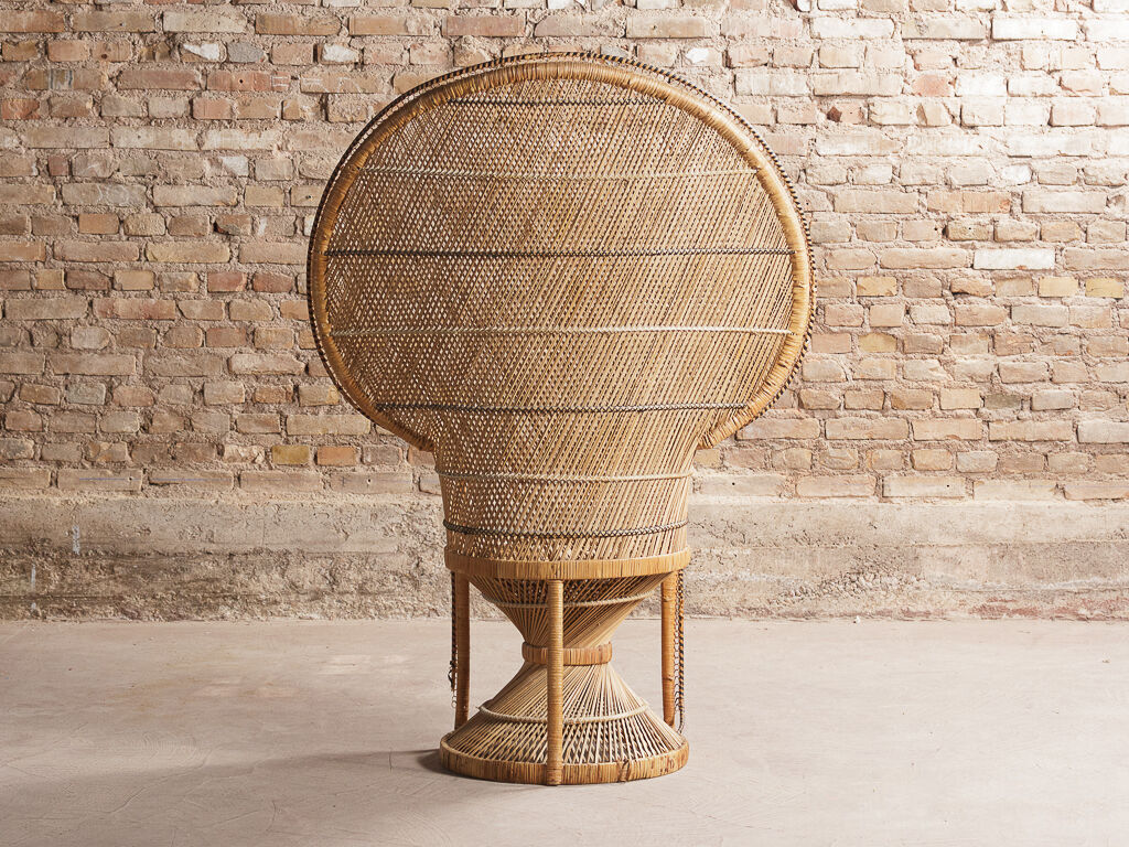 Emmanuelle XXL chair with armrests, rattan canning, bohemian style, circa 1970