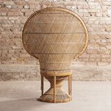 Emmanuelle XXL chair with armrests, rattan canning, bohemian style, circa 1970
