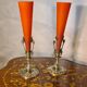 pair of bronze and glass paste Art Nouveau vases, bouquet holder, soliflore cone