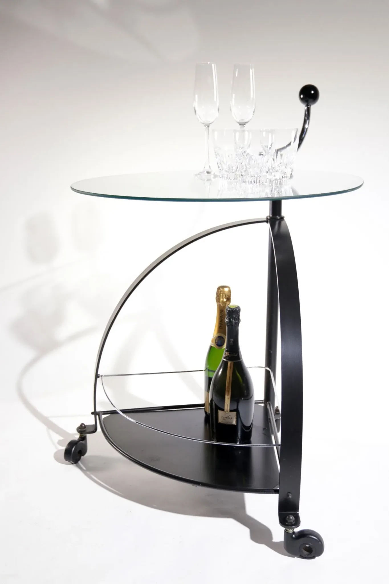 Vintage Bauhaus-style serving trolley with glass top