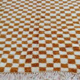 Berber rug in brown and beige check pattern - 206 x 154 cm