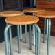 Set of 4 metal and wood workshop stools