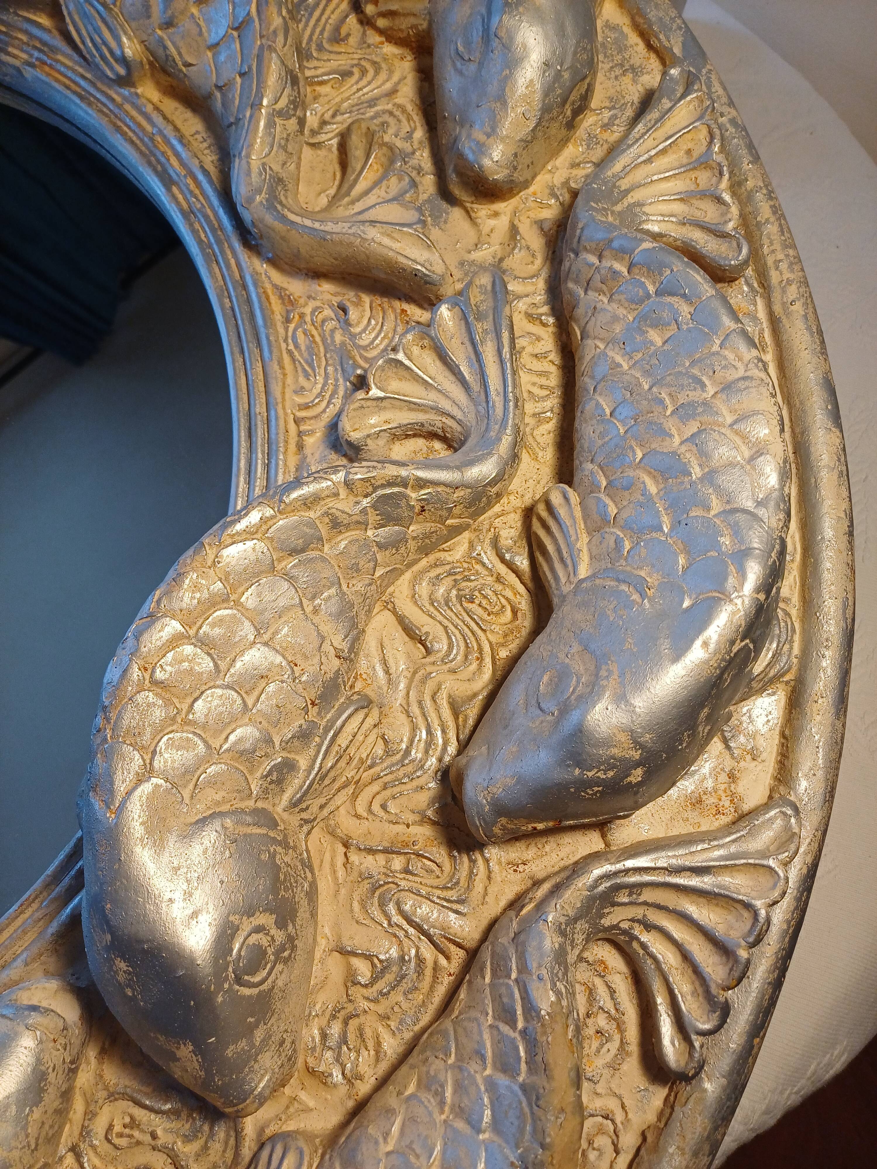 Wall-mounted mirror with silver fish by Alan Wallis Designs from the 1980s.