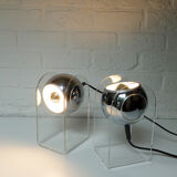 Space Age  sphere plexiglass table lamps pair, 1960-70s