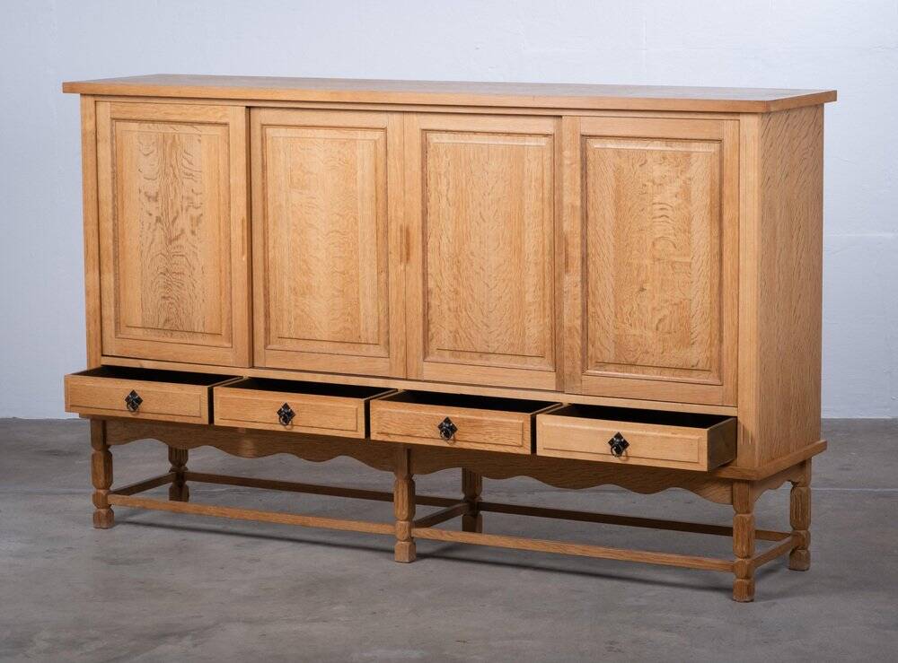 Brutalist Oak Sideboard attributed to Henning Kjærnulf, Denmark, 1960s
