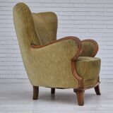1960s, Danish armchair in original very good condition, furniture velour, oak wood.