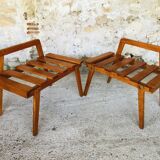 Pair of slatted side tables, Scandinavian style, 60s